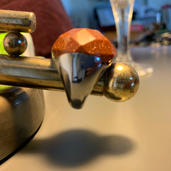 Faceted Aventurine Statement Ring – Silver Tone Geometric Dome Cocktail Jewelry - Picture 4 of 7